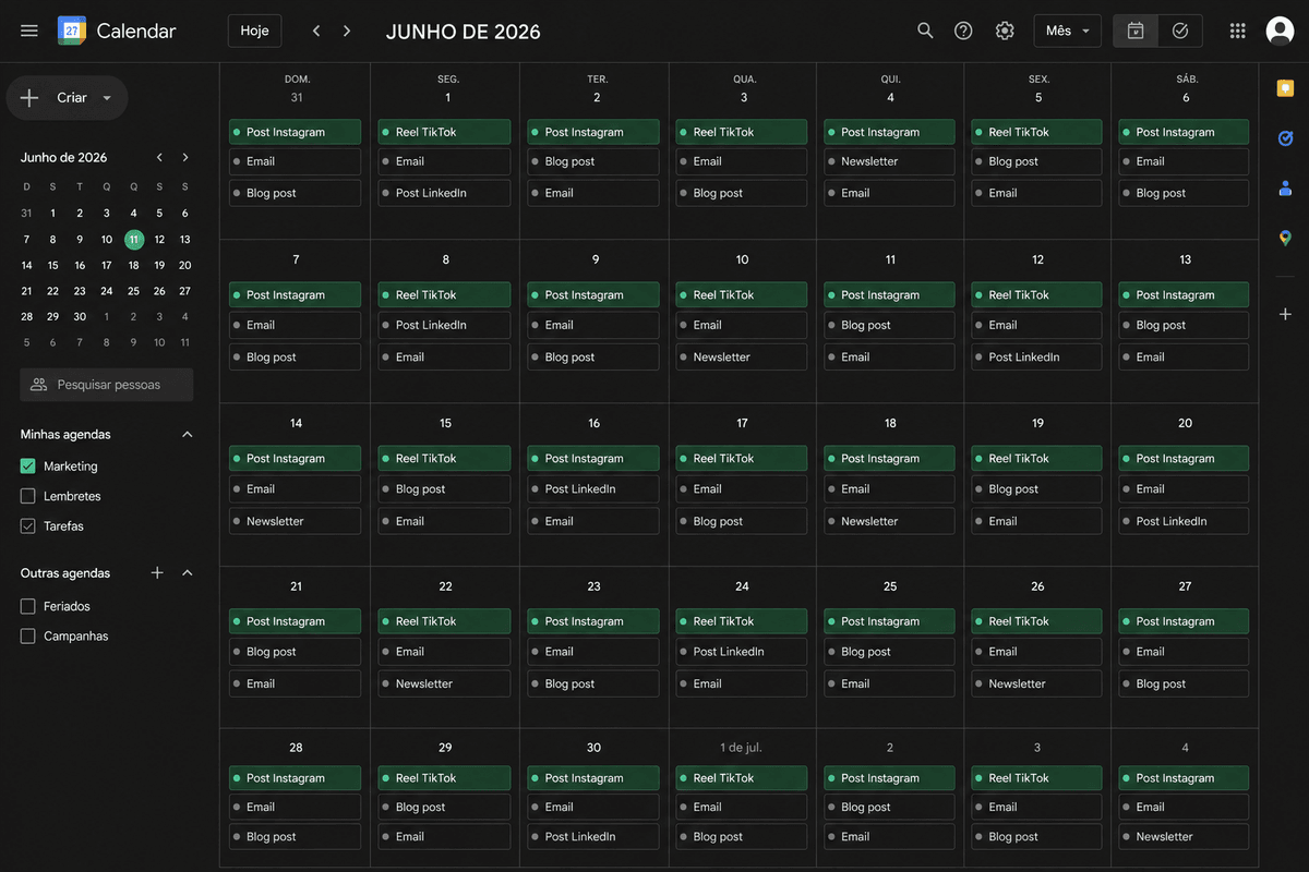 Mockup do Calendário de 30 dias produzido na sala — entregável principal do Workshop